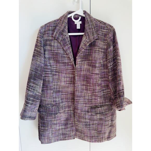 Chico's Womens Tweed Blazer Purple Size 2 (M) Longer Length Pockets Fall Fashion - Picture 2 of 10